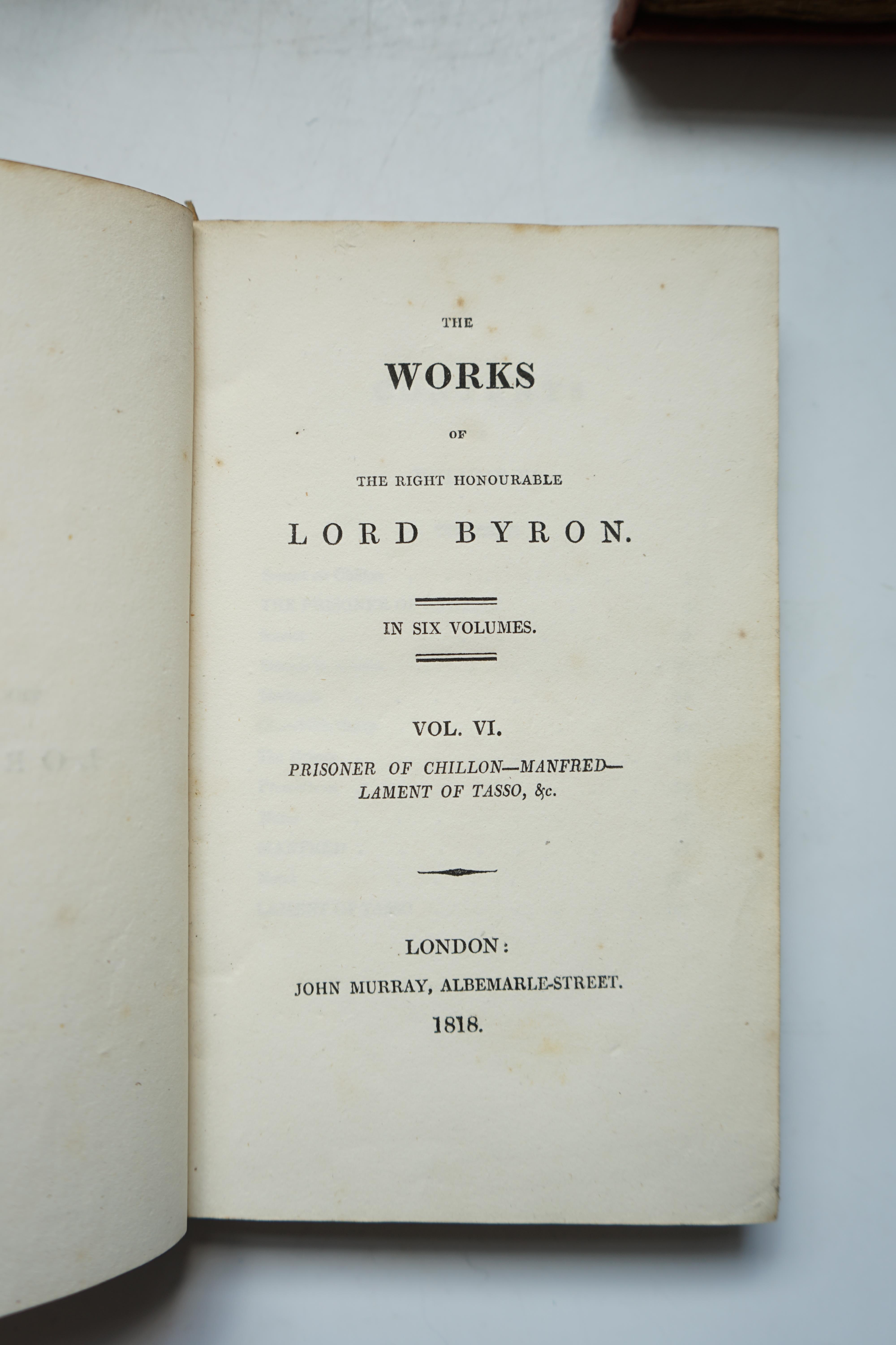 Byron, George Gordon Noel, Lord - Don Juan, Cantos 1 to 5, engraved medallion portrait to title, with 6 hand-coloured plates, printed by G. Smeeton, London, [1822]; The Bride of Abydos. A Turkish Tale, 3rd edition, John